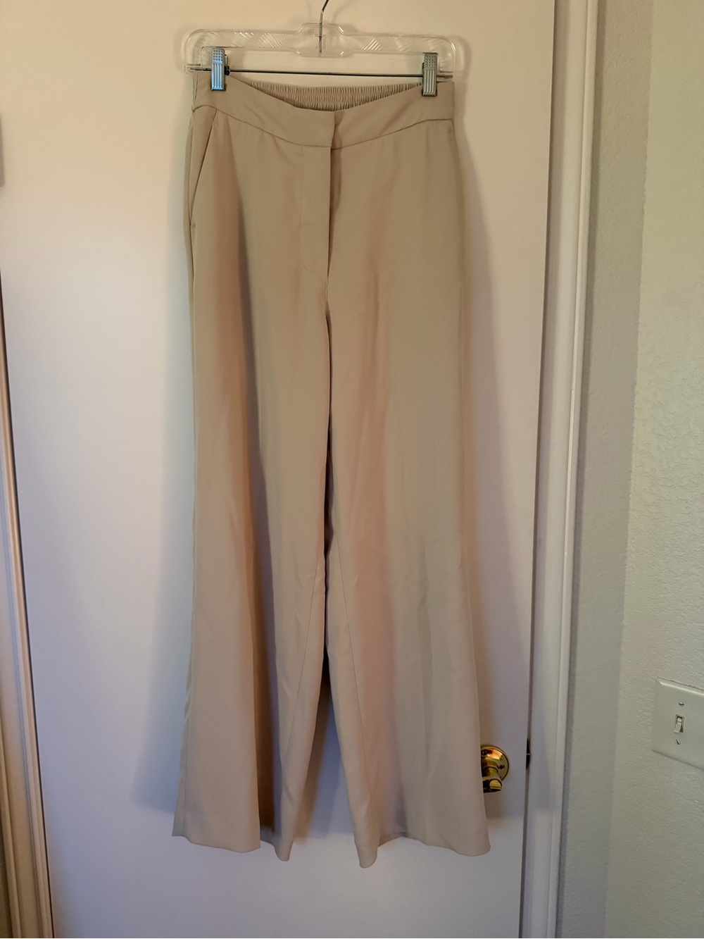 Quince Stretch Crepe Classic Wide-Leg Beige Trouser Pant in Sand
